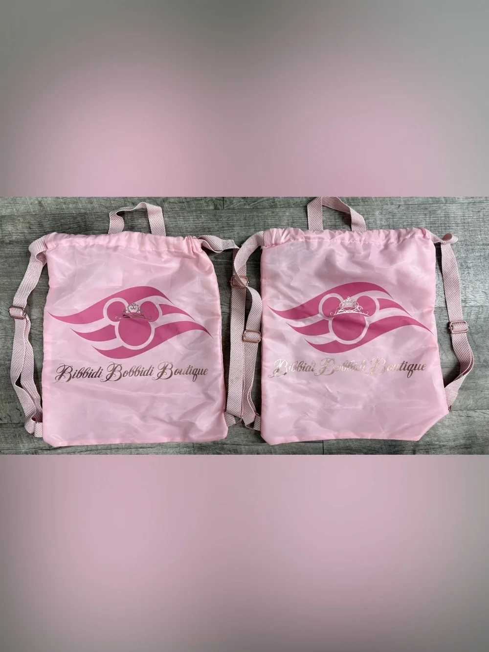 Set of 2 Bibbidi Bobbidi Boutique Disney Cruise  Drawstring Backpack Bag
